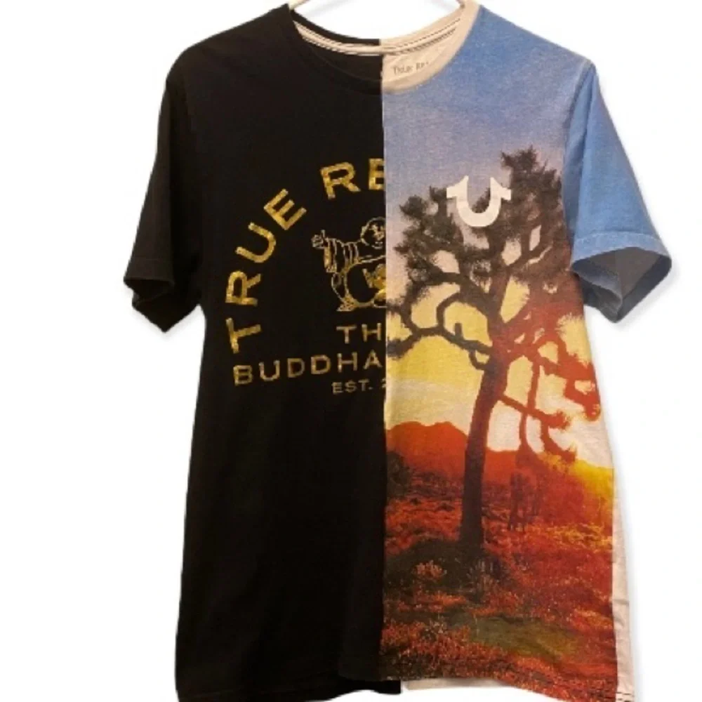 True Religion Sz Small T Shirt, Logo, Joshua Tree Graphic, Buddha, Desert Color